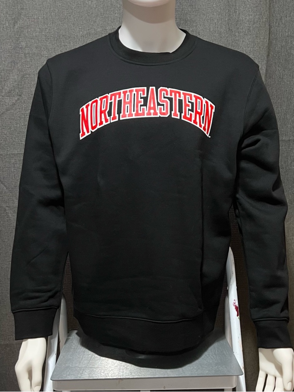 Fanatics Black Crewneck Sweatshirt with Red Northeastern Arch